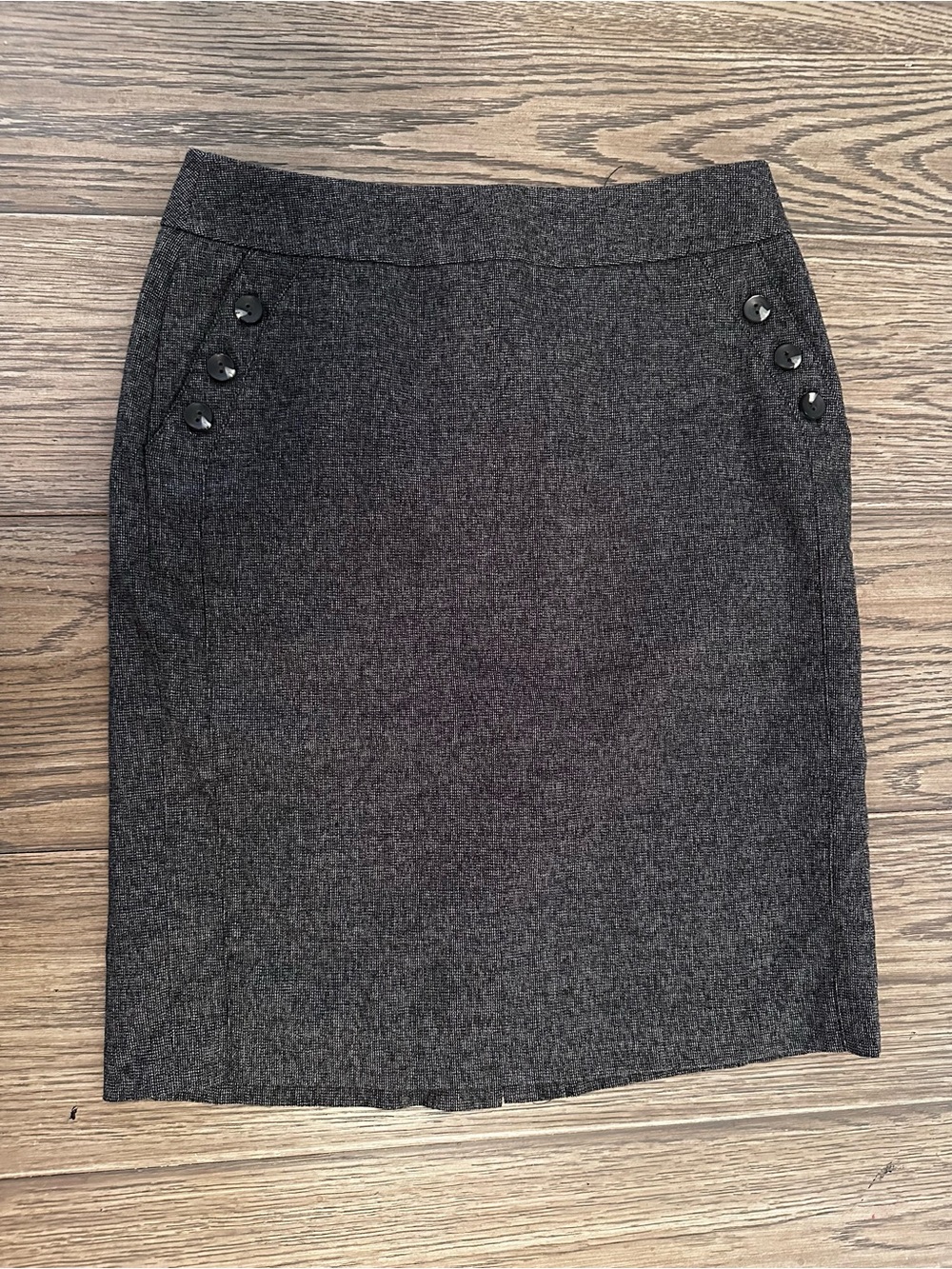 Rafaella Dark Gray Midi Pencil Skirt with Side Button Accents